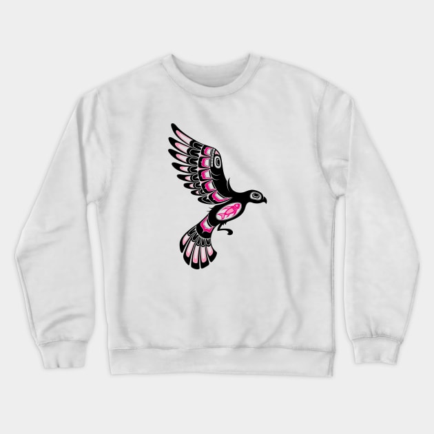 Pink and Black Haida Spirit Flying Bird Crewneck Sweatshirt by jeffbartels